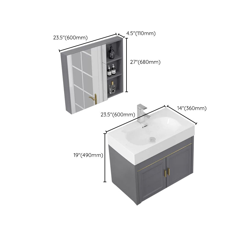 Glam Single Ceramic Top Vanity Oval Wall Mount Vanity Set with Mirror Clearhalo 'Bathroom Remodel & Bathroom Fixtures' 'Bathroom Vanities' 'bathroom_vanities' 'Home Improvement' 'home_improvement' 'home_improvement_bathroom_vanities' 7270610