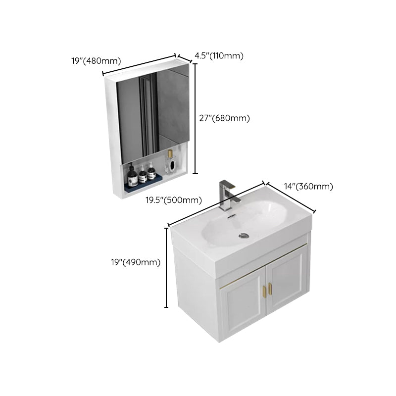 Glam Single Ceramic Top Vanity Oval Wall Mount Vanity Set with Mirror Clearhalo 'Bathroom Remodel & Bathroom Fixtures' 'Bathroom Vanities' 'bathroom_vanities' 'Home Improvement' 'home_improvement' 'home_improvement_bathroom_vanities' 7270611