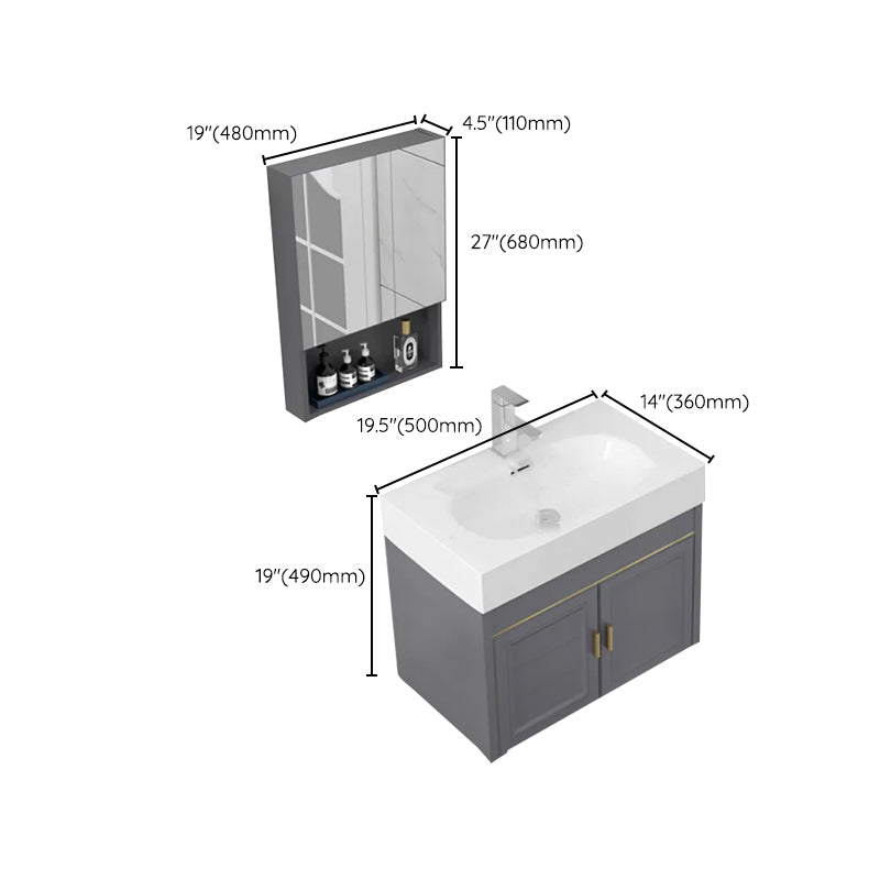 Glam Single Ceramic Top Vanity Oval Wall Mount Vanity Set with Mirror Clearhalo 'Bathroom Remodel & Bathroom Fixtures' 'Bathroom Vanities' 'bathroom_vanities' 'Home Improvement' 'home_improvement' 'home_improvement_bathroom_vanities' 7270612