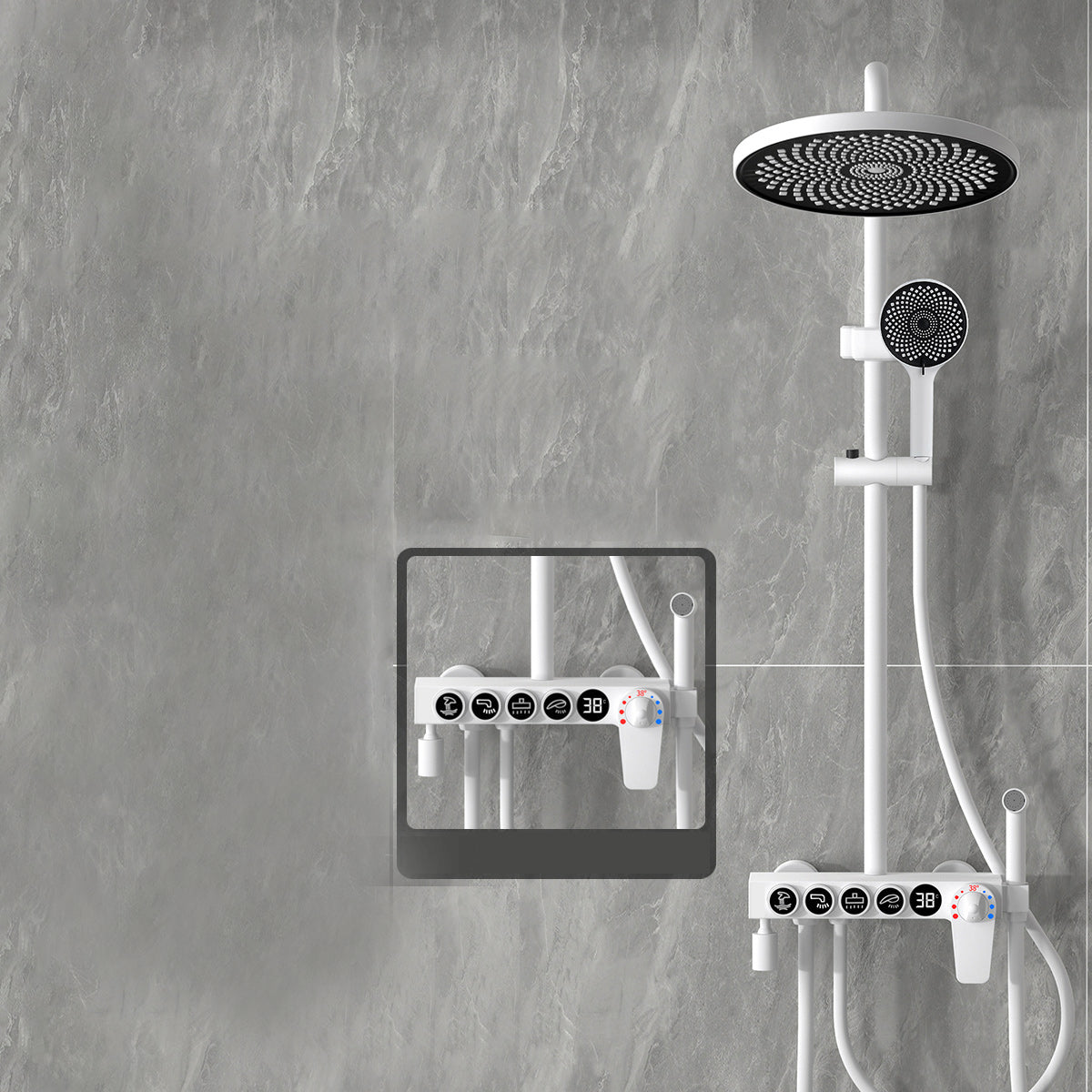 Modern Shower Combo Brass Handheld Shower Head Wall Mounted Shower Set White Thermostatic Digital Display Included Clearhalo 'Bathroom Remodel & Bathroom Fixtures' 'Home Improvement' 'home_improvement' 'home_improvement_shower_faucets' 'Shower Faucets & Systems' 'shower_faucets' 'Showers & Bathtubs Plumbing' 'Showers & Bathtubs' 7271173