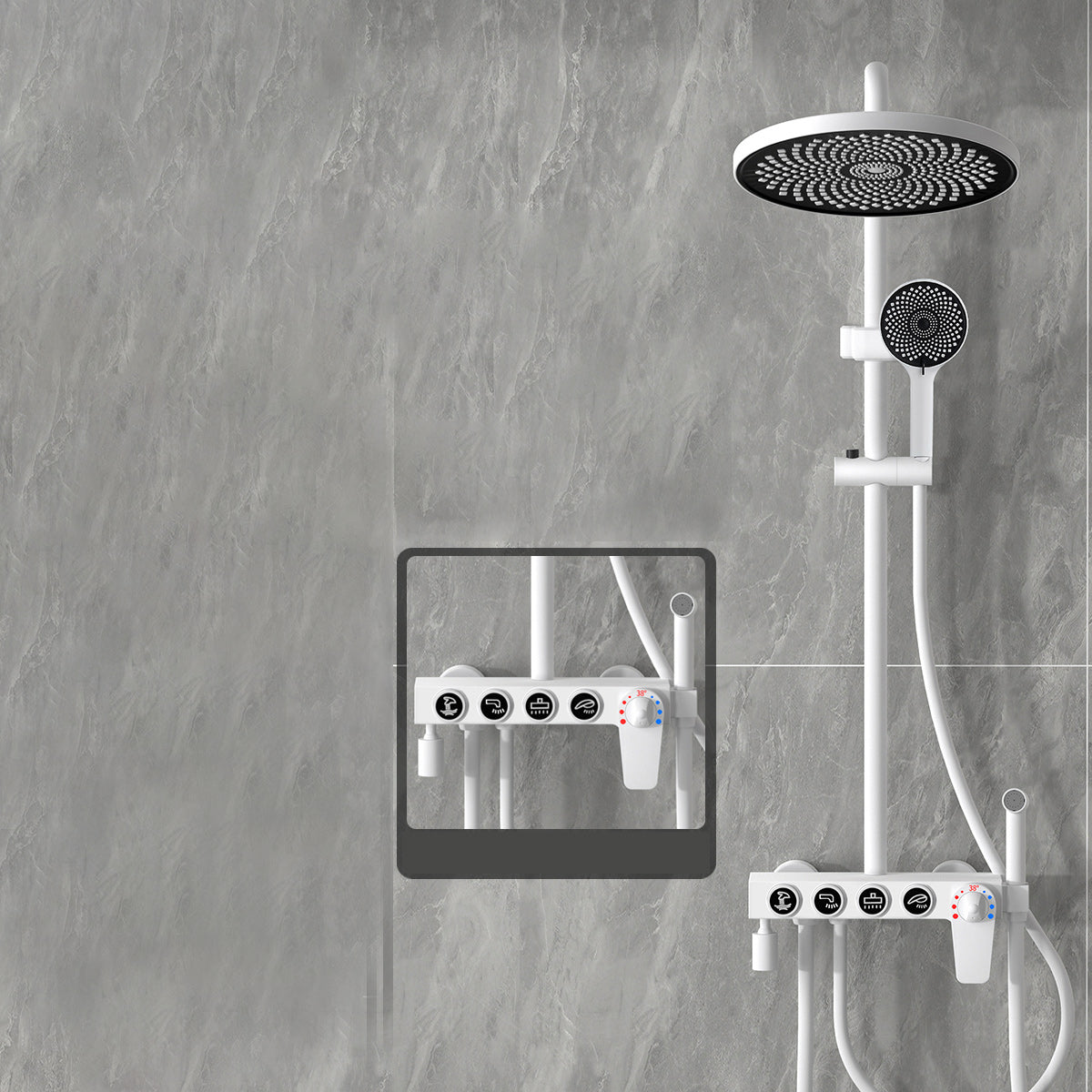Modern Shower Combo Brass Handheld Shower Head Wall Mounted Shower Set White Thermostatic Digital Display Not Included Clearhalo 'Bathroom Remodel & Bathroom Fixtures' 'Home Improvement' 'home_improvement' 'home_improvement_shower_faucets' 'Shower Faucets & Systems' 'shower_faucets' 'Showers & Bathtubs Plumbing' 'Showers & Bathtubs' 7271174