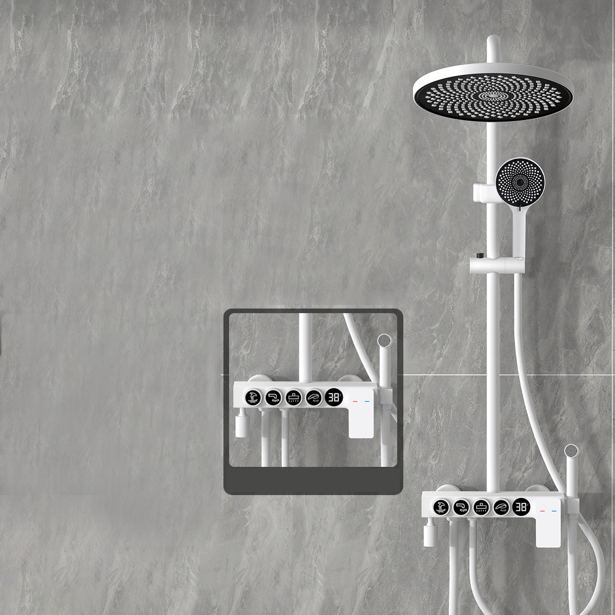 Modern Shower Combo Brass Handheld Shower Head Wall Mounted Shower Set White Temperature Control Digital Display Included Clearhalo 'Bathroom Remodel & Bathroom Fixtures' 'Home Improvement' 'home_improvement' 'home_improvement_shower_faucets' 'Shower Faucets & Systems' 'shower_faucets' 'Showers & Bathtubs Plumbing' 'Showers & Bathtubs' 7271177