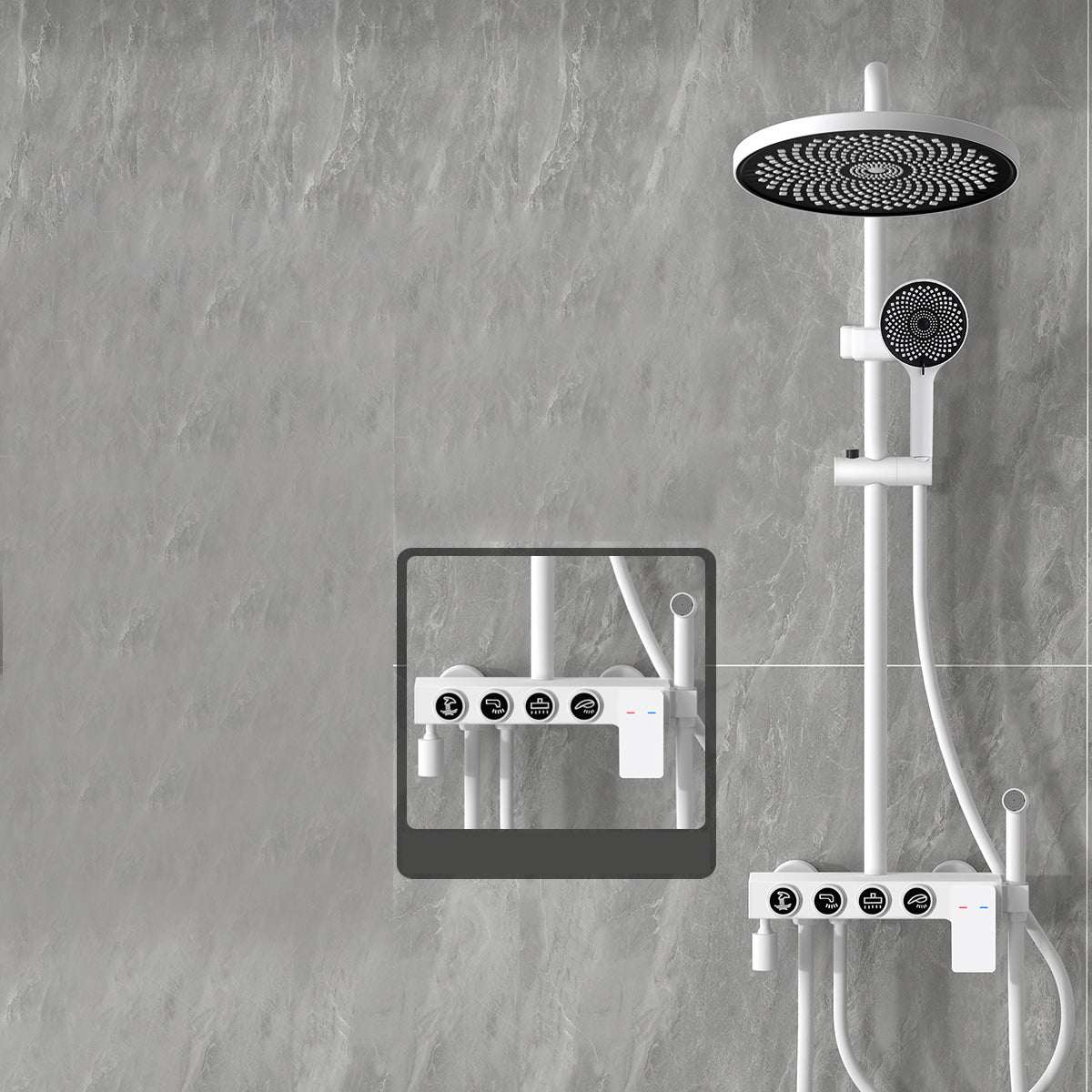 Modern Shower Combo Brass Handheld Shower Head Wall Mounted Shower Set White Temperature Control Digital Display Not Included Clearhalo 'Bathroom Remodel & Bathroom Fixtures' 'Home Improvement' 'home_improvement' 'home_improvement_shower_faucets' 'Shower Faucets & Systems' 'shower_faucets' 'Showers & Bathtubs Plumbing' 'Showers & Bathtubs' 7271178