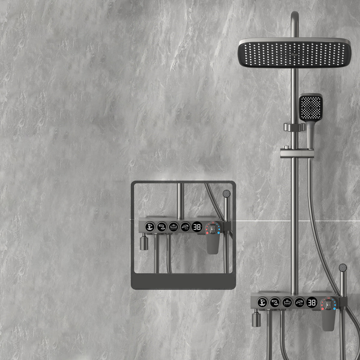 Modern Shower Combo Brass Handheld Shower Head Wall Mounted Shower Set Gun Grey Thermostatic Digital Display Included Clearhalo 'Bathroom Remodel & Bathroom Fixtures' 'Home Improvement' 'home_improvement' 'home_improvement_shower_faucets' 'Shower Faucets & Systems' 'shower_faucets' 'Showers & Bathtubs Plumbing' 'Showers & Bathtubs' 7271180