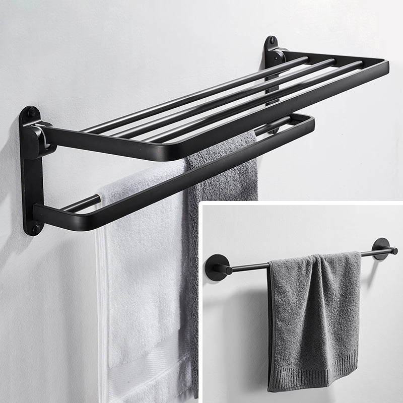 Modern Bathroom Hardware Set Matte Black Metal Bathroom Accessory Kit Anti-rust Towel Rack with Towel Bar Clearhalo 'Bathroom Hardware Sets' 'Bathroom Hardware' 'Bathroom Remodel & Bathroom Fixtures' 'bathroom_hardware_sets' 'Home Improvement' 'home_improvement' 'home_improvement_bathroom_hardware_sets' 7273305