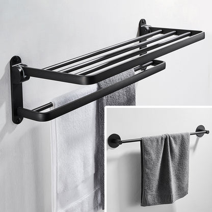 Modern Bathroom Hardware Set Matte Black Metal Bathroom Accessory Kit Anti-rust Towel Rack with Towel Bar Clearhalo 'Bathroom Hardware Sets' 'Bathroom Hardware' 'Bathroom Remodel & Bathroom Fixtures' 'bathroom_hardware_sets' 'Home Improvement' 'home_improvement' 'home_improvement_bathroom_hardware_sets' 7273305