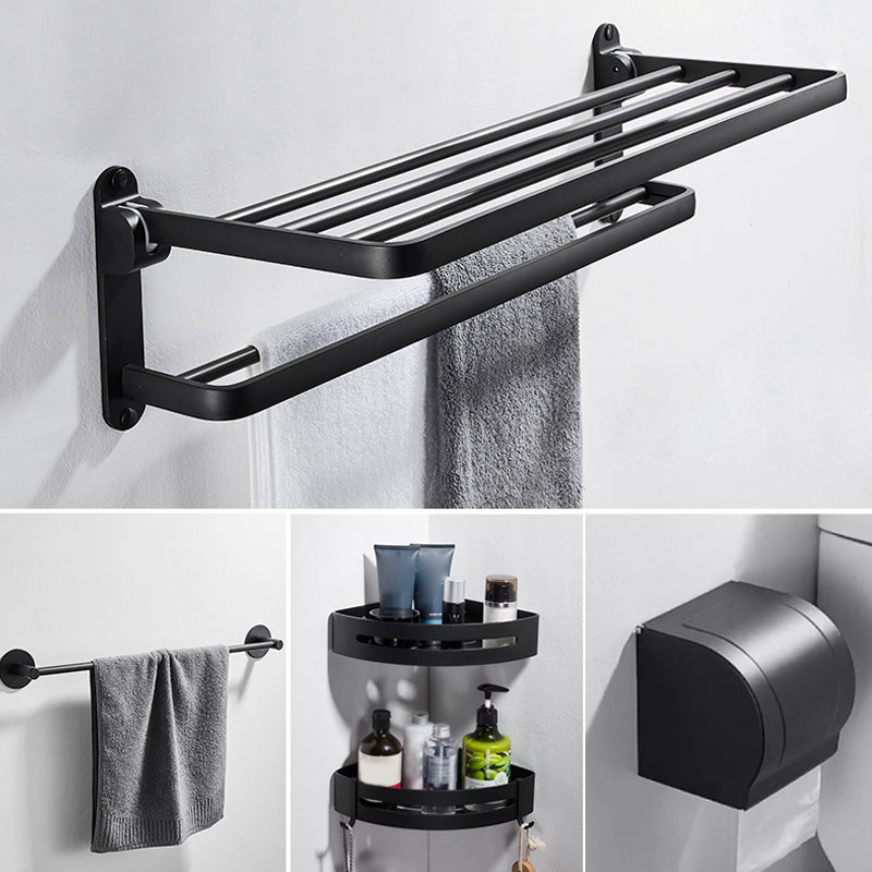 Modern Bathroom Hardware Set Matte Black Metal Bathroom Accessory Kit Anti-rust 5-Piece Set (Toilet Paper Holder) Clearhalo 'Bathroom Hardware Sets' 'Bathroom Hardware' 'Bathroom Remodel & Bathroom Fixtures' 'bathroom_hardware_sets' 'Home Improvement' 'home_improvement' 'home_improvement_bathroom_hardware_sets' 7273308