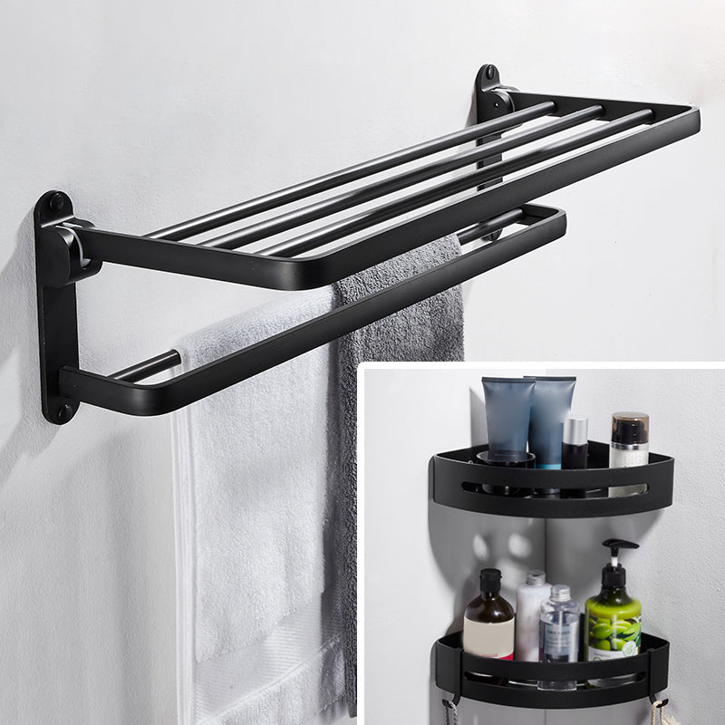 Modern Bathroom Hardware Set Matte Black Metal Bathroom Accessory Kit Anti-rust 3-Piece Set(Double Deck Shelves) Clearhalo 'Bathroom Hardware Sets' 'Bathroom Hardware' 'Bathroom Remodel & Bathroom Fixtures' 'bathroom_hardware_sets' 'Home Improvement' 'home_improvement' 'home_improvement_bathroom_hardware_sets' 7273312