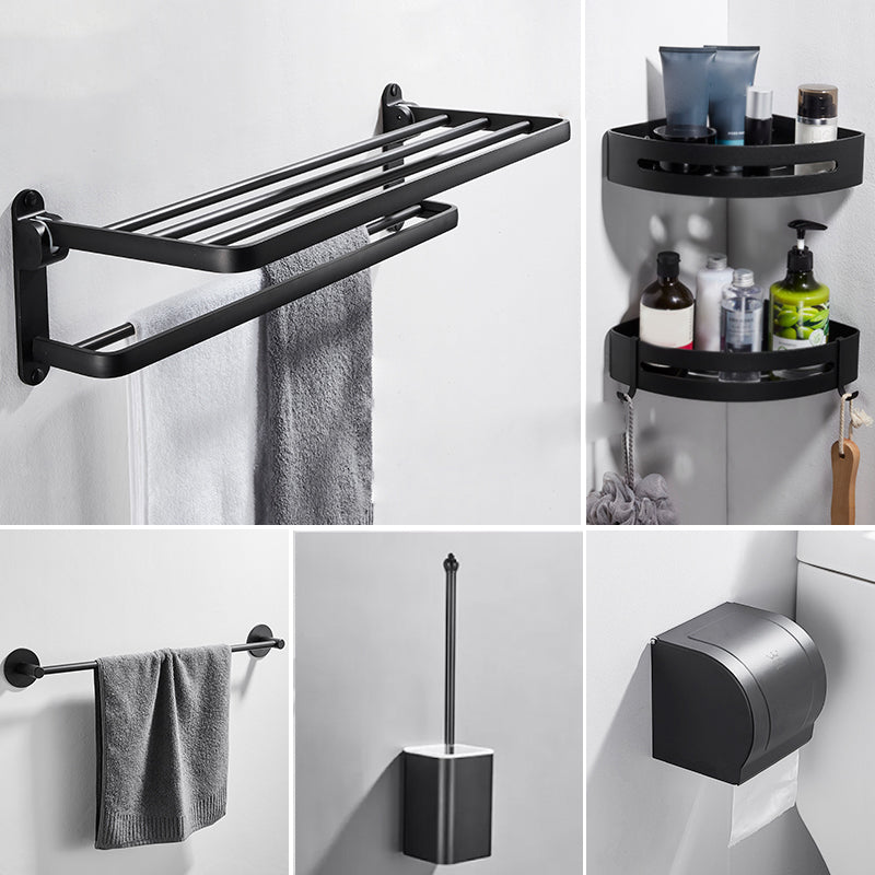 Modern Bathroom Hardware Set Matte Black Metal Bathroom Accessory Kit Anti-rust 6-Piece Set (Toilet Brush) Clearhalo 'Bathroom Hardware Sets' 'Bathroom Hardware' 'Bathroom Remodel & Bathroom Fixtures' 'bathroom_hardware_sets' 'Home Improvement' 'home_improvement' 'home_improvement_bathroom_hardware_sets' 7273317