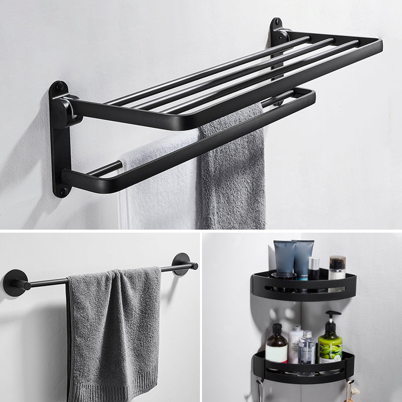 Modern Bathroom Hardware Set Matte Black Metal Bathroom Accessory Kit Anti-rust 4-Piece Set Clearhalo 'Bathroom Hardware Sets' 'Bathroom Hardware' 'Bathroom Remodel & Bathroom Fixtures' 'bathroom_hardware_sets' 'Home Improvement' 'home_improvement' 'home_improvement_bathroom_hardware_sets' 7273319