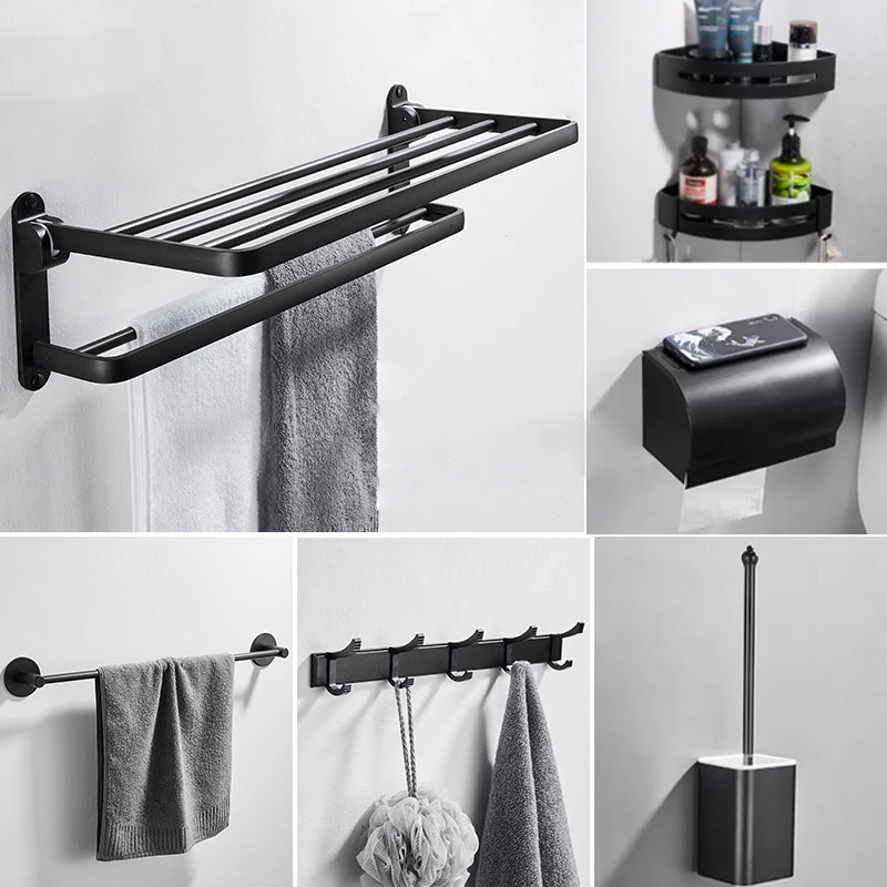 Modern Bathroom Hardware Set Matte Black Metal Bathroom Accessory Kit Anti-rust 7-Piece Set (8"L Toilet Paper Holder) Clearhalo 'Bathroom Hardware Sets' 'Bathroom Hardware' 'Bathroom Remodel & Bathroom Fixtures' 'bathroom_hardware_sets' 'Home Improvement' 'home_improvement' 'home_improvement_bathroom_hardware_sets' 7273321