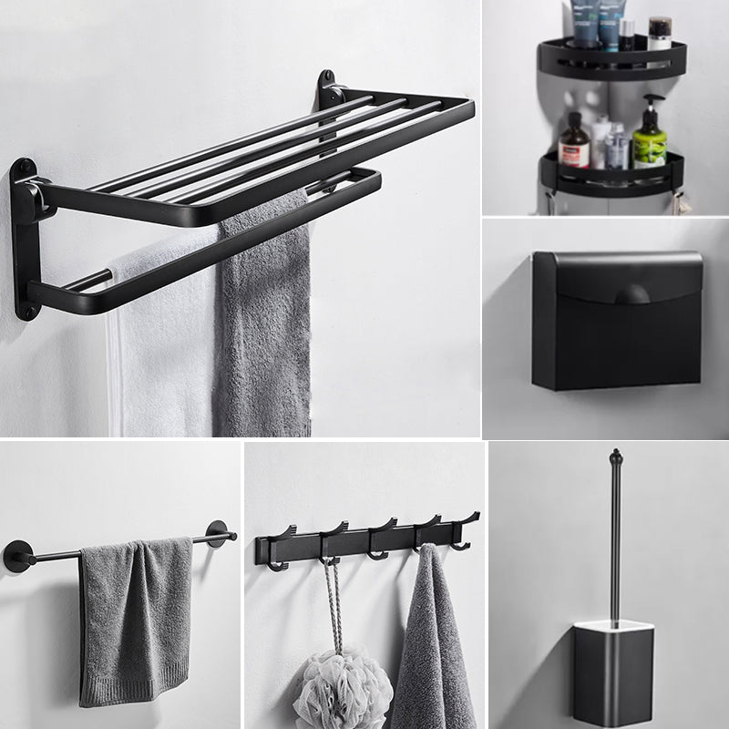 Modern Bathroom Hardware Set Matte Black Metal Bathroom Accessory Kit Anti-rust 7-Piece Set (10"L Toilet Paper Holder) Clearhalo 'Bathroom Hardware Sets' 'Bathroom Hardware' 'Bathroom Remodel & Bathroom Fixtures' 'bathroom_hardware_sets' 'Home Improvement' 'home_improvement' 'home_improvement_bathroom_hardware_sets' 7273323