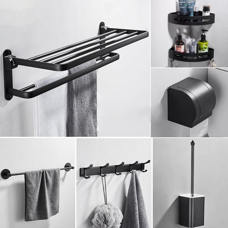 Modern Bathroom Hardware Set Matte Black Metal Bathroom Accessory Kit Anti-rust 7-Piece Set (5"L Toilet Paper Holder) Clearhalo 'Bathroom Hardware Sets' 'Bathroom Hardware' 'Bathroom Remodel & Bathroom Fixtures' 'bathroom_hardware_sets' 'Home Improvement' 'home_improvement' 'home_improvement_bathroom_hardware_sets' 7273324
