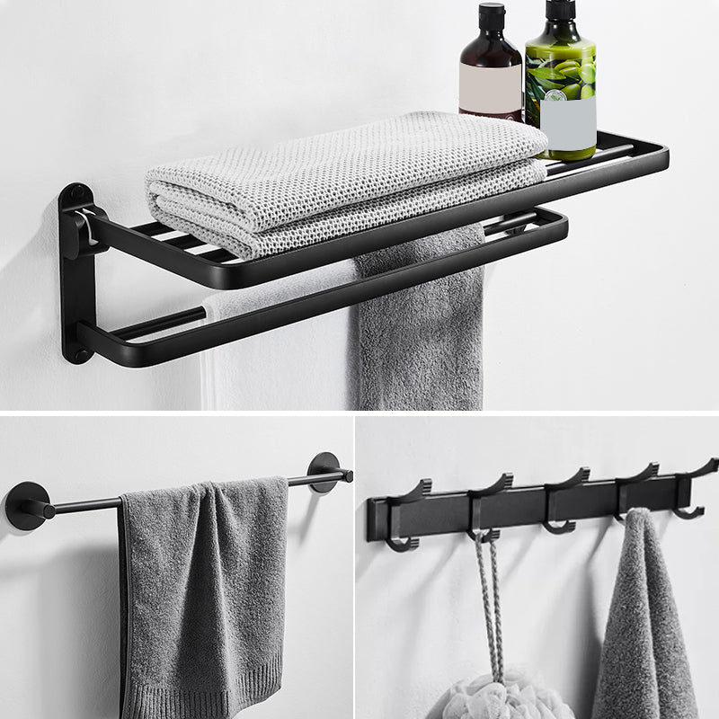 Modern Bathroom Hardware Set Matte Black Metal Bathroom Accessory Kit Anti-rust 3-Piece Set (Row Hook) Clearhalo 'Bathroom Hardware Sets' 'Bathroom Hardware' 'Bathroom Remodel & Bathroom Fixtures' 'bathroom_hardware_sets' 'Home Improvement' 'home_improvement' 'home_improvement_bathroom_hardware_sets' 7273325