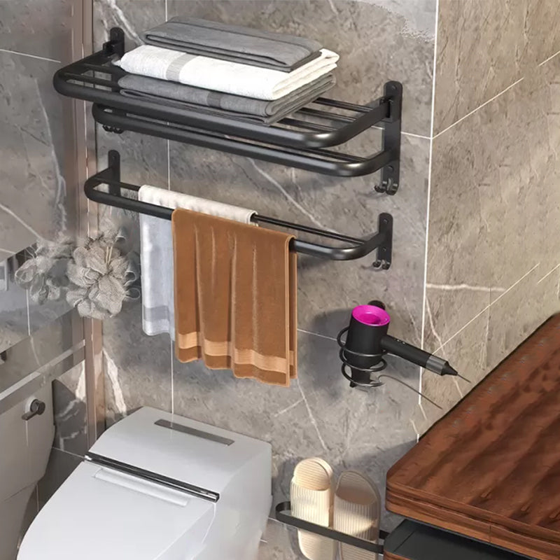 Modern Bathroom Hardware Set Matte Black Metal Bathroom Accessory Kit 4-Piece Set (Towel Bar) Clearhalo 'Bathroom Hardware Sets' 'Bathroom Hardware' 'Bathroom Remodel & Bathroom Fixtures' 'bathroom_hardware_sets' 'Home Improvement' 'home_improvement' 'home_improvement_bathroom_hardware_sets' 7273329