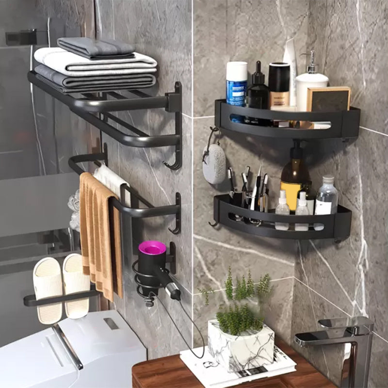 Modern Bathroom Hardware Set Matte Black Metal Bathroom Accessory Kit 6-Piece Set (Triangular Bath Shelf) Clearhalo 'Bathroom Hardware Sets' 'Bathroom Hardware' 'Bathroom Remodel & Bathroom Fixtures' 'bathroom_hardware_sets' 'Home Improvement' 'home_improvement' 'home_improvement_bathroom_hardware_sets' 7273330