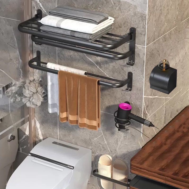 Modern Bathroom Hardware Set Matte Black Metal Bathroom Accessory Kit 5-Piece Set (Toilet Paper Holder) Clearhalo 'Bathroom Hardware Sets' 'Bathroom Hardware' 'Bathroom Remodel & Bathroom Fixtures' 'bathroom_hardware_sets' 'Home Improvement' 'home_improvement' 'home_improvement_bathroom_hardware_sets' 7273334
