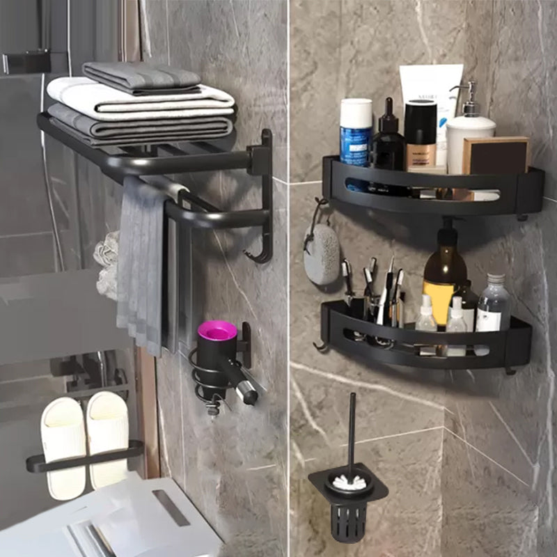 Modern Bathroom Hardware Set Matte Black Metal Bathroom Accessory Kit 6-Piece Set (Toilet Brush) Clearhalo 'Bathroom Hardware Sets' 'Bathroom Hardware' 'Bathroom Remodel & Bathroom Fixtures' 'bathroom_hardware_sets' 'Home Improvement' 'home_improvement' 'home_improvement_bathroom_hardware_sets' 7273338