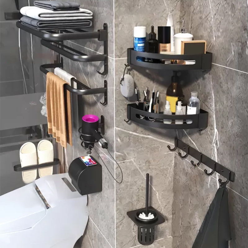 Modern Bathroom Hardware Set Matte Black Metal Bathroom Accessory Kit 9-Piece Set Clearhalo 'Bathroom Hardware Sets' 'Bathroom Hardware' 'Bathroom Remodel & Bathroom Fixtures' 'bathroom_hardware_sets' 'Home Improvement' 'home_improvement' 'home_improvement_bathroom_hardware_sets' 7273346