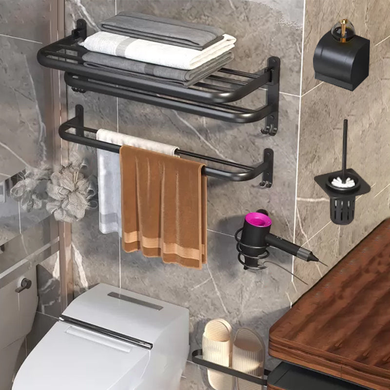 Modern Bathroom Hardware Set Matte Black Metal Bathroom Accessory Kit 6-Piece Set (Towel Bar) Clearhalo 'Bathroom Hardware Sets' 'Bathroom Hardware' 'Bathroom Remodel & Bathroom Fixtures' 'bathroom_hardware_sets' 'Home Improvement' 'home_improvement' 'home_improvement_bathroom_hardware_sets' 7273347