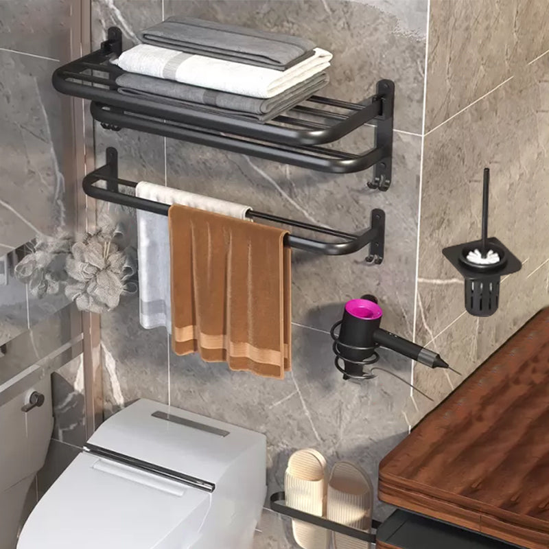 Modern Bathroom Hardware Set Matte Black Metal Bathroom Accessory Kit 5-Piece Set (Towel Bar) Clearhalo 'Bathroom Hardware Sets' 'Bathroom Hardware' 'Bathroom Remodel & Bathroom Fixtures' 'bathroom_hardware_sets' 'Home Improvement' 'home_improvement' 'home_improvement_bathroom_hardware_sets' 7273348