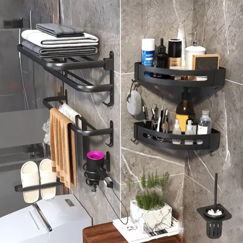 Modern Bathroom Hardware Set Matte Black Metal Bathroom Accessory Kit 7-Piece Set (Towel Bar) Clearhalo 'Bathroom Hardware Sets' 'Bathroom Hardware' 'Bathroom Remodel & Bathroom Fixtures' 'bathroom_hardware_sets' 'Home Improvement' 'home_improvement' 'home_improvement_bathroom_hardware_sets' 7273350