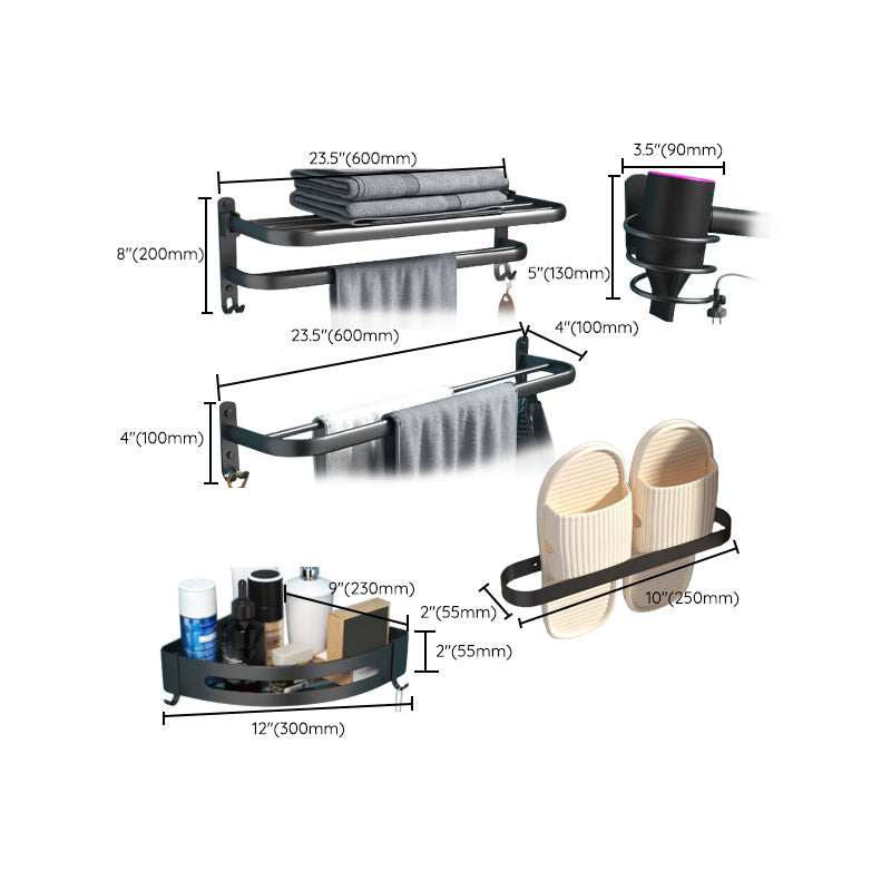 Modern Bathroom Hardware Set Matte Black Metal Bathroom Accessory Kit Clearhalo 'Bathroom Hardware Sets' 'Bathroom Hardware' 'Bathroom Remodel & Bathroom Fixtures' 'bathroom_hardware_sets' 'Home Improvement' 'home_improvement' 'home_improvement_bathroom_hardware_sets' 7273351