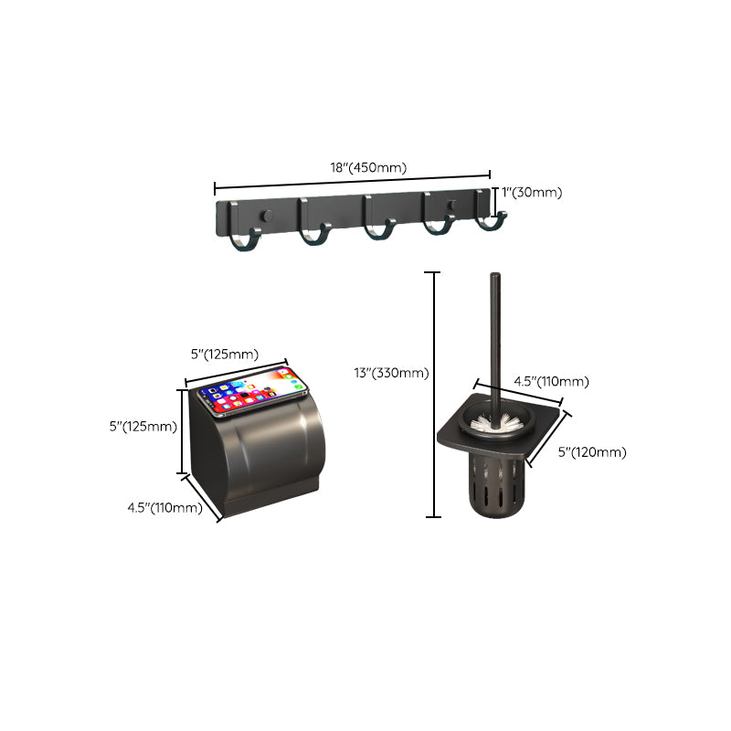 Modern Bathroom Hardware Set Matte Black Metal Bathroom Accessory Kit Clearhalo 'Bathroom Hardware Sets' 'Bathroom Hardware' 'Bathroom Remodel & Bathroom Fixtures' 'bathroom_hardware_sets' 'Home Improvement' 'home_improvement' 'home_improvement_bathroom_hardware_sets' 7273352