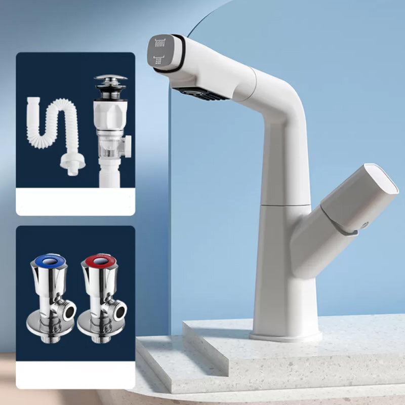 Modern Swivel Spout Vessel Faucet Centerset Bathroom Faucet with Knob Handle White Shut-off Valve Included Drain Included Clearhalo 'Bathroom Remodel & Bathroom Fixtures' 'Bathroom Sink Faucets' 'Bathroom Sinks & Faucet Components' 'bathroom_sink_faucets' 'Home Improvement' 'home_improvement' 'home_improvement_bathroom_sink_faucets' 7274443