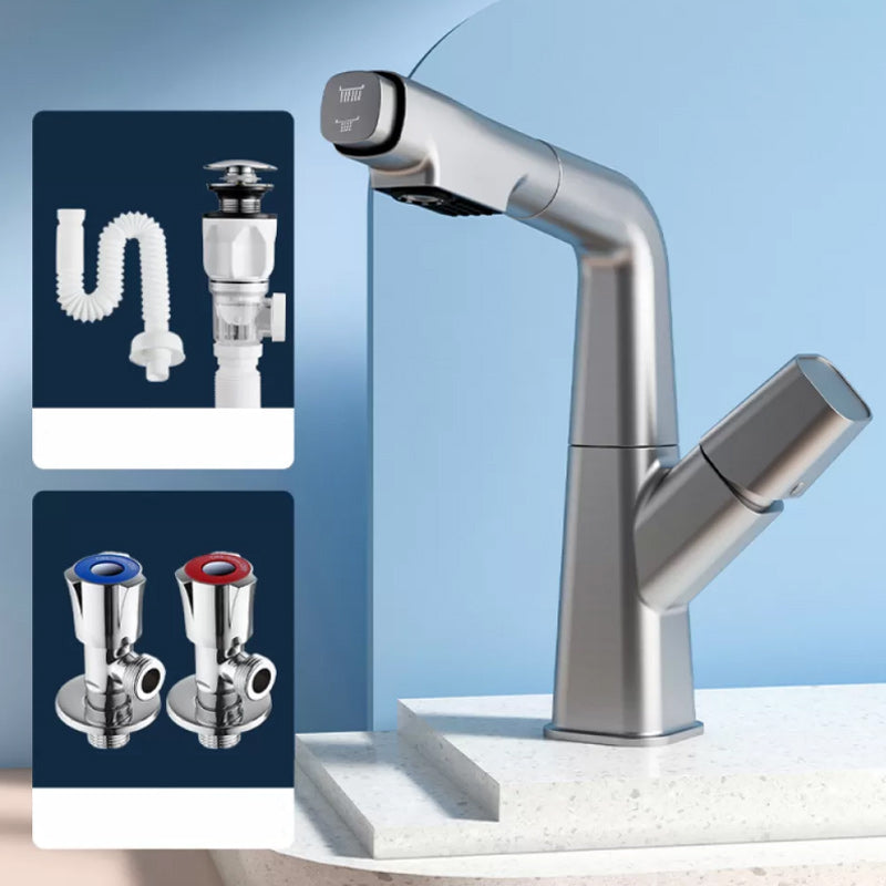 Modern Swivel Spout Vessel Faucet Centerset Bathroom Faucet with Knob Handle Gun Grey Shut-off Valve Included Drain Included Clearhalo 'Bathroom Remodel & Bathroom Fixtures' 'Bathroom Sink Faucets' 'Bathroom Sinks & Faucet Components' 'bathroom_sink_faucets' 'Home Improvement' 'home_improvement' 'home_improvement_bathroom_sink_faucets' 7274444