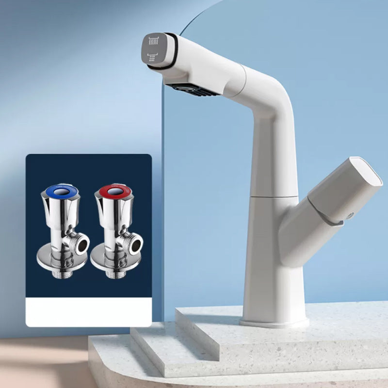 Modern Swivel Spout Vessel Faucet Centerset Bathroom Faucet with Knob Handle White Shut-off Valve Included Drain Not Included Clearhalo 'Bathroom Remodel & Bathroom Fixtures' 'Bathroom Sink Faucets' 'Bathroom Sinks & Faucet Components' 'bathroom_sink_faucets' 'Home Improvement' 'home_improvement' 'home_improvement_bathroom_sink_faucets' 7274446