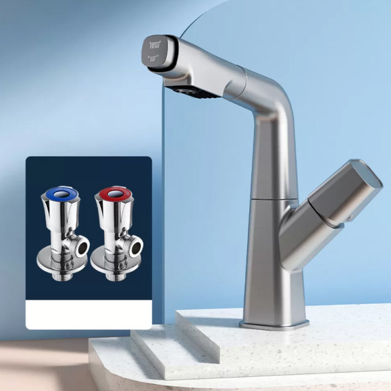 Modern Swivel Spout Vessel Faucet Centerset Bathroom Faucet with Knob Handle Gun Grey Shut-off Valve Included Drain Not Included Clearhalo 'Bathroom Remodel & Bathroom Fixtures' 'Bathroom Sink Faucets' 'Bathroom Sinks & Faucet Components' 'bathroom_sink_faucets' 'Home Improvement' 'home_improvement' 'home_improvement_bathroom_sink_faucets' 7274449