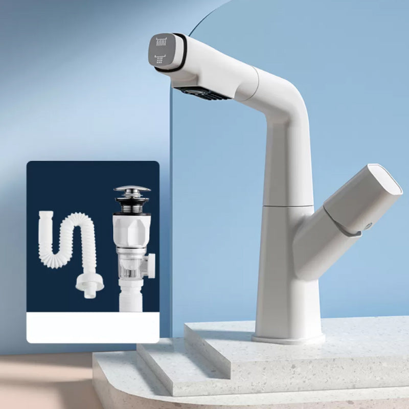 Modern Swivel Spout Vessel Faucet Centerset Bathroom Faucet with Knob Handle White Shut-off Valve Not Included Drain Included Clearhalo 'Bathroom Remodel & Bathroom Fixtures' 'Bathroom Sink Faucets' 'Bathroom Sinks & Faucet Components' 'bathroom_sink_faucets' 'Home Improvement' 'home_improvement' 'home_improvement_bathroom_sink_faucets' 7274450