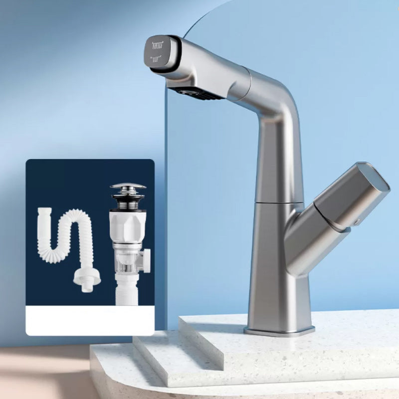 Modern Swivel Spout Vessel Faucet Centerset Bathroom Faucet with Knob Handle Gun Grey Shut-off Valve Not Included Drain Included Clearhalo 'Bathroom Remodel & Bathroom Fixtures' 'Bathroom Sink Faucets' 'Bathroom Sinks & Faucet Components' 'bathroom_sink_faucets' 'Home Improvement' 'home_improvement' 'home_improvement_bathroom_sink_faucets' 7274452