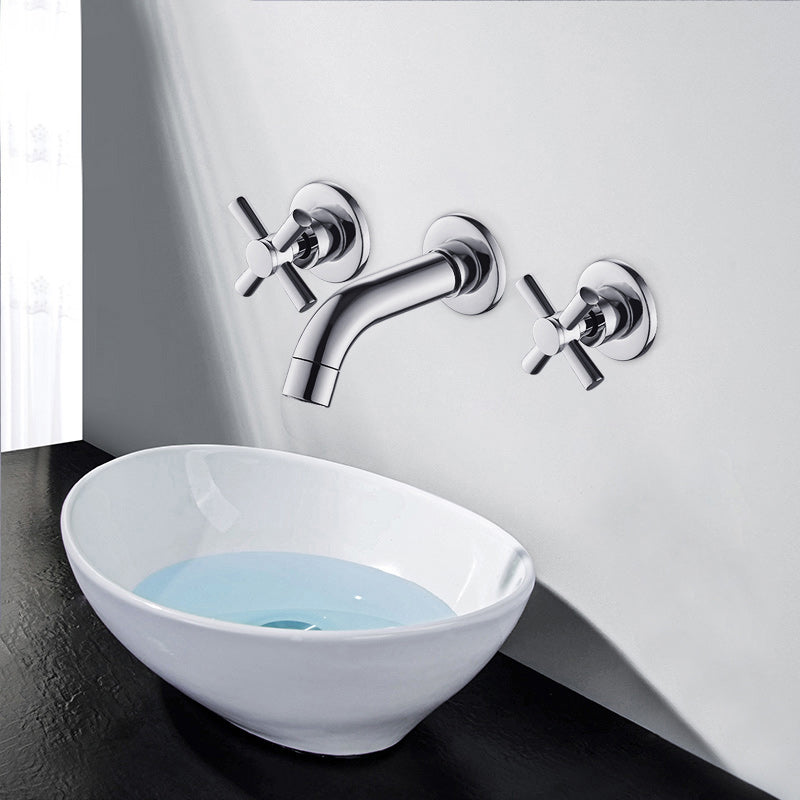 Modern Cross Handle Faucet Solid Color Wall Mounted Bathroom Faucet Clearhalo 'Bathroom Remodel & Bathroom Fixtures' 'Bathroom Sink Faucets' 'Bathroom Sinks & Faucet Components' 'bathroom_sink_faucets' 'Home Improvement' 'home_improvement' 'home_improvement_bathroom_sink_faucets' 7274488