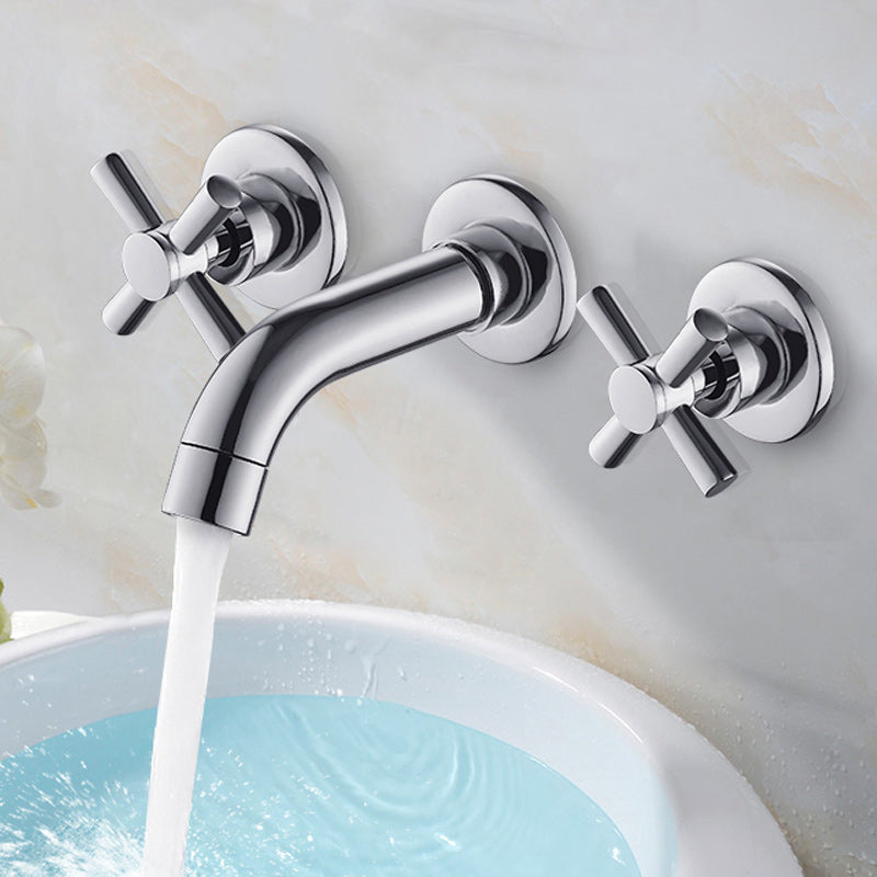 Modern Cross Handle Faucet Solid Color Wall Mounted Bathroom Faucet Clearhalo 'Bathroom Remodel & Bathroom Fixtures' 'Bathroom Sink Faucets' 'Bathroom Sinks & Faucet Components' 'bathroom_sink_faucets' 'Home Improvement' 'home_improvement' 'home_improvement_bathroom_sink_faucets' 7274491