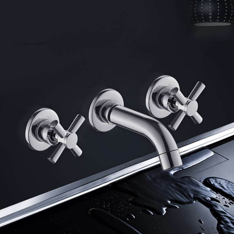 Modern Cross Handle Faucet Solid Color Wall Mounted Bathroom Faucet Clearhalo 'Bathroom Remodel & Bathroom Fixtures' 'Bathroom Sink Faucets' 'Bathroom Sinks & Faucet Components' 'bathroom_sink_faucets' 'Home Improvement' 'home_improvement' 'home_improvement_bathroom_sink_faucets' 7274493