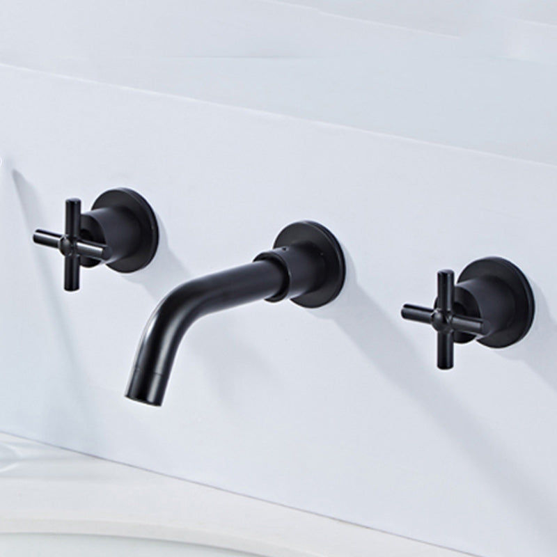 Modern Cross Handle Faucet Solid Color Wall Mounted Bathroom Faucet Black Short Clearhalo 'Bathroom Remodel & Bathroom Fixtures' 'Bathroom Sink Faucets' 'Bathroom Sinks & Faucet Components' 'bathroom_sink_faucets' 'Home Improvement' 'home_improvement' 'home_improvement_bathroom_sink_faucets' 7274494