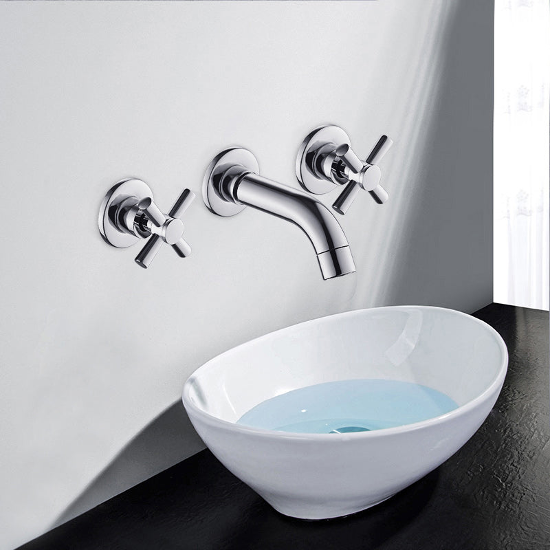 Modern Cross Handle Faucet Solid Color Wall Mounted Bathroom Faucet Clearhalo 'Bathroom Remodel & Bathroom Fixtures' 'Bathroom Sink Faucets' 'Bathroom Sinks & Faucet Components' 'bathroom_sink_faucets' 'Home Improvement' 'home_improvement' 'home_improvement_bathroom_sink_faucets' 7274495