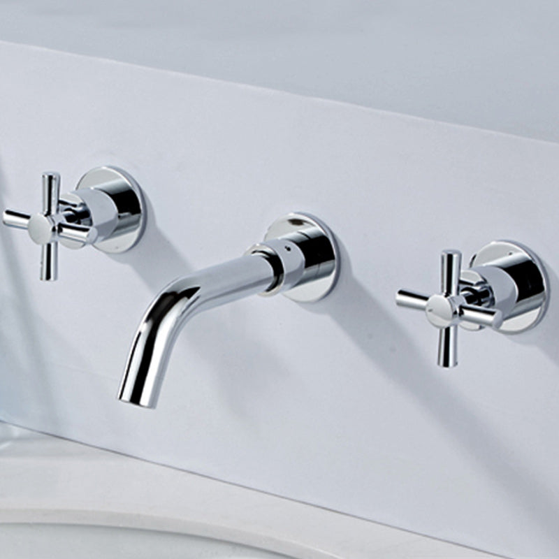 Modern Cross Handle Faucet Solid Color Wall Mounted Bathroom Faucet Silver Short Clearhalo 'Bathroom Remodel & Bathroom Fixtures' 'Bathroom Sink Faucets' 'Bathroom Sinks & Faucet Components' 'bathroom_sink_faucets' 'Home Improvement' 'home_improvement' 'home_improvement_bathroom_sink_faucets' 7274496