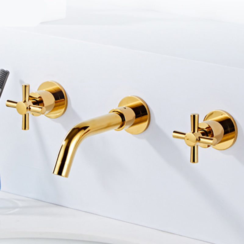 Modern Cross Handle Faucet Solid Color Wall Mounted Bathroom Faucet Gold Short Clearhalo 'Bathroom Remodel & Bathroom Fixtures' 'Bathroom Sink Faucets' 'Bathroom Sinks & Faucet Components' 'bathroom_sink_faucets' 'Home Improvement' 'home_improvement' 'home_improvement_bathroom_sink_faucets' 7274498