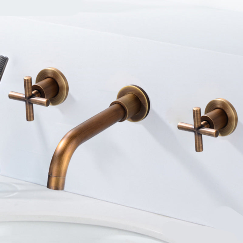 Modern Cross Handle Faucet Solid Color Wall Mounted Bathroom Faucet Bronze Short Clearhalo 'Bathroom Remodel & Bathroom Fixtures' 'Bathroom Sink Faucets' 'Bathroom Sinks & Faucet Components' 'bathroom_sink_faucets' 'Home Improvement' 'home_improvement' 'home_improvement_bathroom_sink_faucets' 7274500