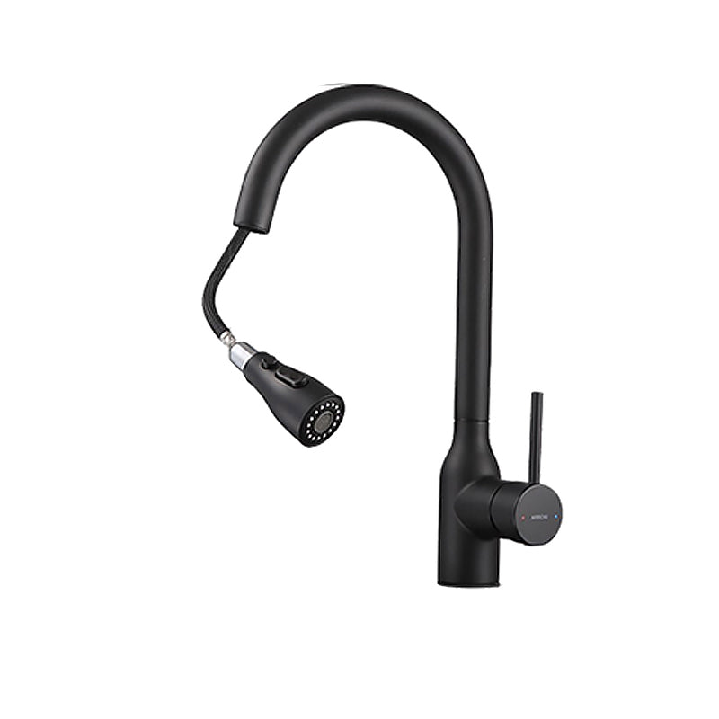 Contemporary Single Handle Kitchen Faucet Pull Out 1 Hold Bar Faucet with No Sensor Black Dual Mode Clearhalo 'Home Improvement' 'home_improvement' 'home_improvement_kitchen_faucets' 'Kitchen Faucets' 'Kitchen Remodel & Kitchen Fixtures' 'Kitchen Sinks & Faucet Components' 'kitchen_faucets' 7274516