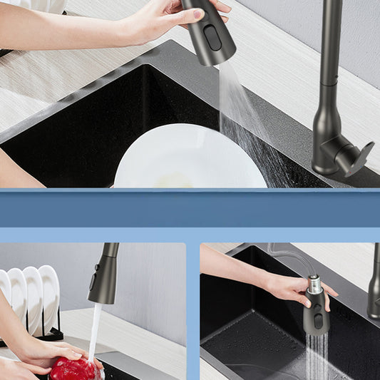 Contemporary Single Handle Kitchen Faucet Pull Out 1 Hold Bar Faucet with No Sensor Clearhalo 'Home Improvement' 'home_improvement' 'home_improvement_kitchen_faucets' 'Kitchen Faucets' 'Kitchen Remodel & Kitchen Fixtures' 'Kitchen Sinks & Faucet Components' 'kitchen_faucets' 7274522