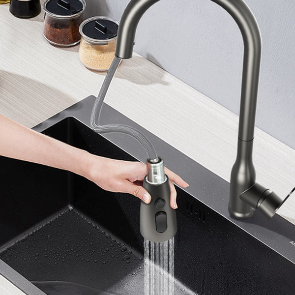 Contemporary Single Handle Kitchen Faucet Pull Out 1 Hold Bar Faucet with No Sensor Clearhalo 'Home Improvement' 'home_improvement' 'home_improvement_kitchen_faucets' 'Kitchen Faucets' 'Kitchen Remodel & Kitchen Fixtures' 'Kitchen Sinks & Faucet Components' 'kitchen_faucets' 7274525