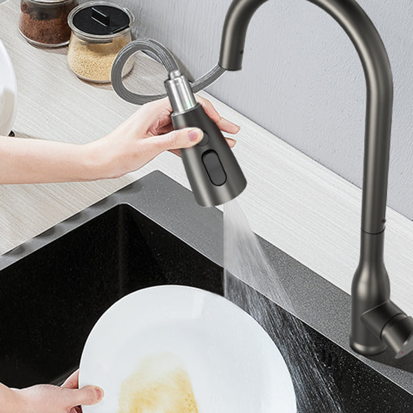 Contemporary Single Handle Kitchen Faucet Pull Out 1 Hold Bar Faucet with No Sensor Clearhalo 'Home Improvement' 'home_improvement' 'home_improvement_kitchen_faucets' 'Kitchen Faucets' 'Kitchen Remodel & Kitchen Fixtures' 'Kitchen Sinks & Faucet Components' 'kitchen_faucets' 7274526
