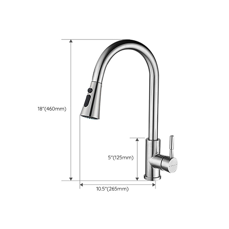 Contemporary Single Handle Kitchen Faucet Pull Out 1 Hold Bar Faucet with No Sensor Clearhalo 'Home Improvement' 'home_improvement' 'home_improvement_kitchen_faucets' 'Kitchen Faucets' 'Kitchen Remodel & Kitchen Fixtures' 'Kitchen Sinks & Faucet Components' 'kitchen_faucets' 7274530