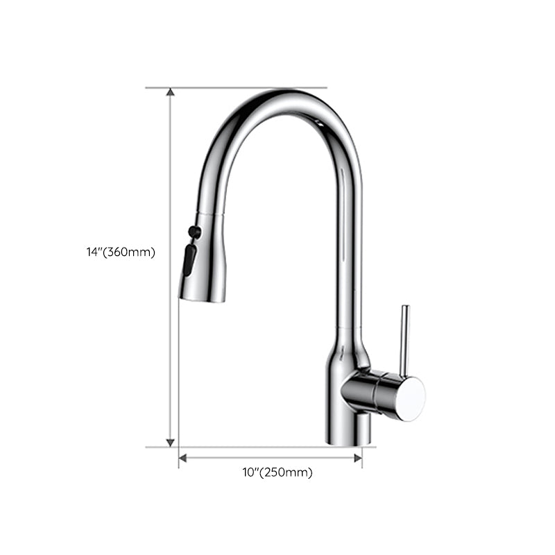 Contemporary Single Handle Kitchen Faucet Pull Out 1 Hold Bar Faucet with No Sensor Clearhalo 'Home Improvement' 'home_improvement' 'home_improvement_kitchen_faucets' 'Kitchen Faucets' 'Kitchen Remodel & Kitchen Fixtures' 'Kitchen Sinks & Faucet Components' 'kitchen_faucets' 7274531