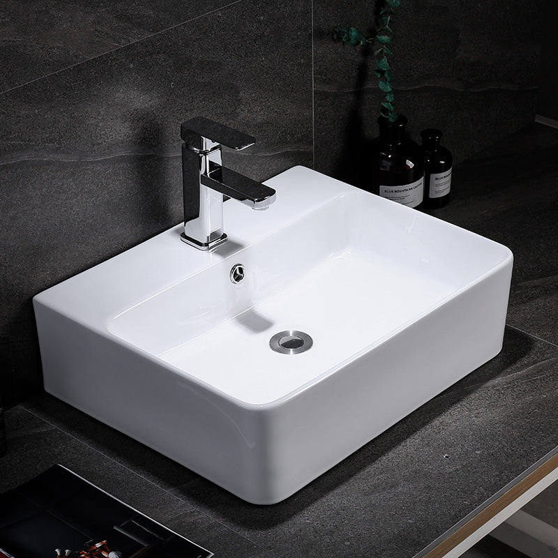 Contemporary Vessel Bathroom Sink Rectangular White Ceramic Overflow Drain Assembly Sink Clearhalo 'Bathroom Remodel & Bathroom Fixtures' 'Bathroom Sinks & Faucet Components' 'Bathroom Sinks' 'bathroom_sink' 'Home Improvement' 'home_improvement' 'home_improvement_bathroom_sink' 7274540