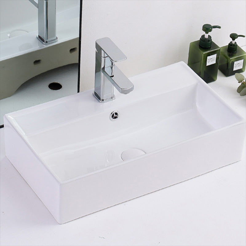 Contemporary Vessel Bathroom Sink Rectangular White Ceramic Overflow Drain Assembly Sink 22"L x 12"W x 5"H Sink with Faucet Clearhalo 'Bathroom Remodel & Bathroom Fixtures' 'Bathroom Sinks & Faucet Components' 'Bathroom Sinks' 'bathroom_sink' 'Home Improvement' 'home_improvement' 'home_improvement_bathroom_sink' 7274541